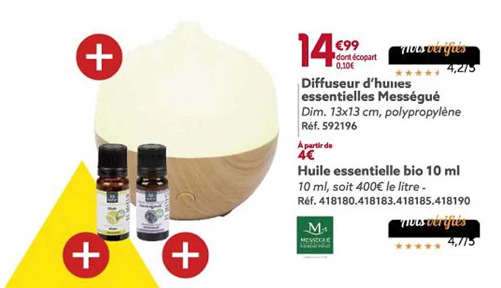 diffuseur d'huiles essentielles mességué, huile essentielle bio 10ml
