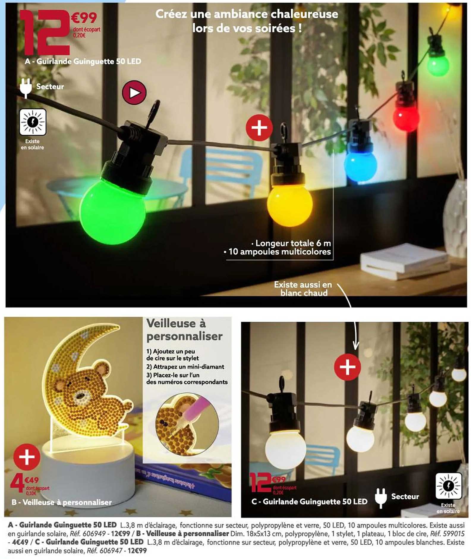 Guirlande Guinguette 50 Led, Veilleuse à Personnaliser