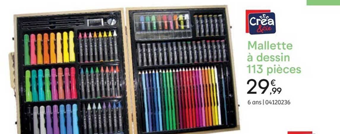 mallette à dessin 113 pièces crea & cie