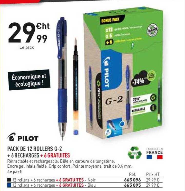 Pack De 12 Rollers G-2 + 6 Recharges + 6 Gratuites Pilot