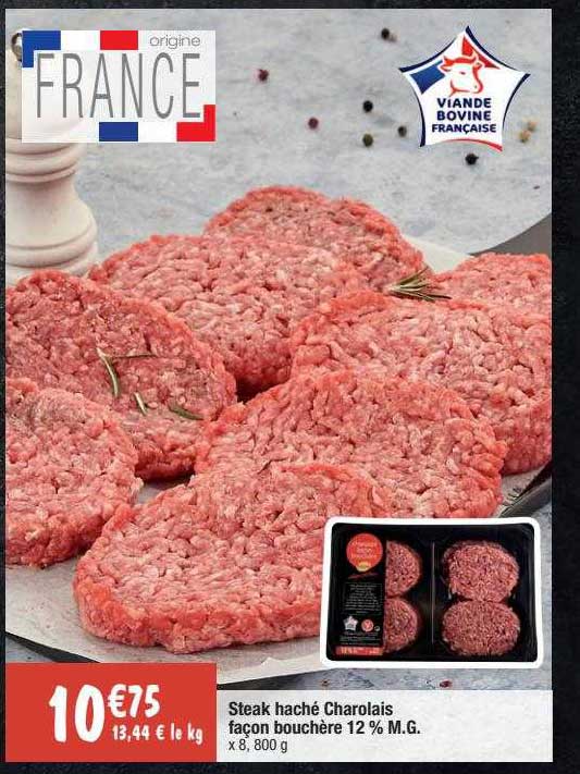 steak haché charolais façon bouchère 10% m.g.