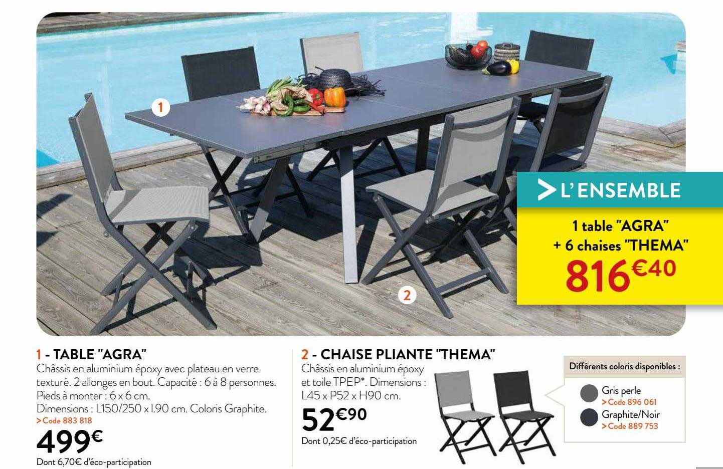 Table "agra", Chaise Pliante "thema"