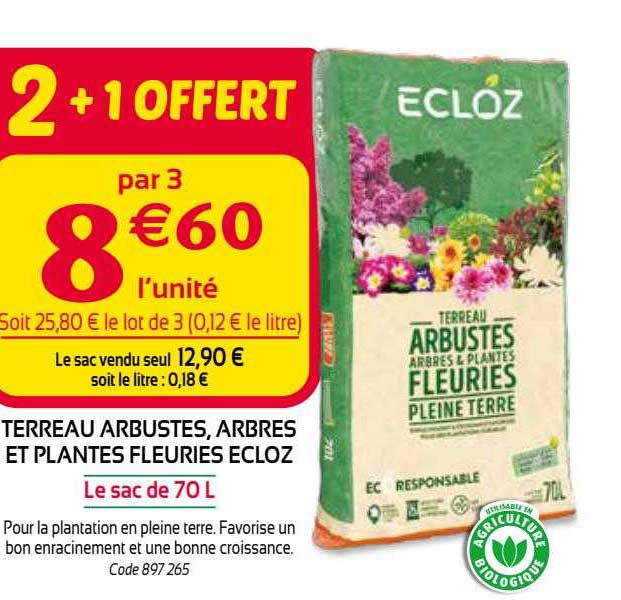 terreau arbustes, arbres et plantes fleuries ecloz