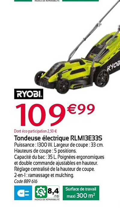 tondeuse électrique rlm13e33s ryobi