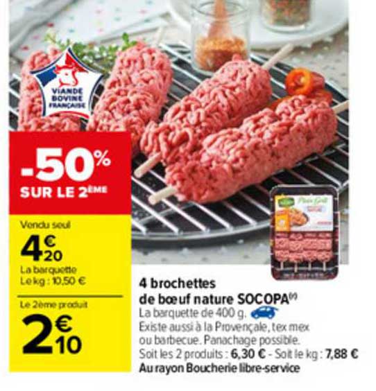 4 Brochettes De Bœuf Nature Socopa