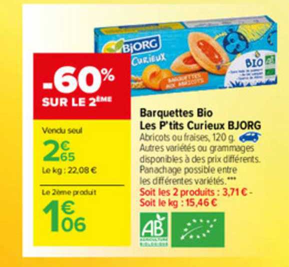 barquettes bio les p'tits curieux bjorg