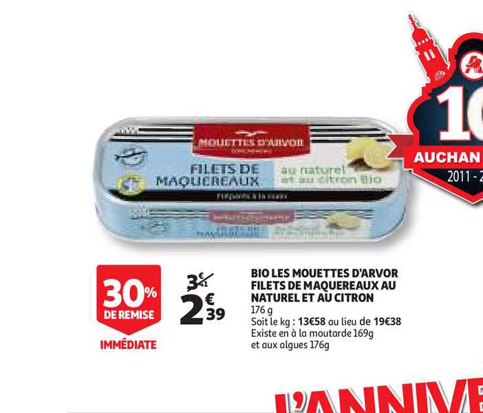 bio les mouettes d'arvor filets de maquereaux au naturel et au citron