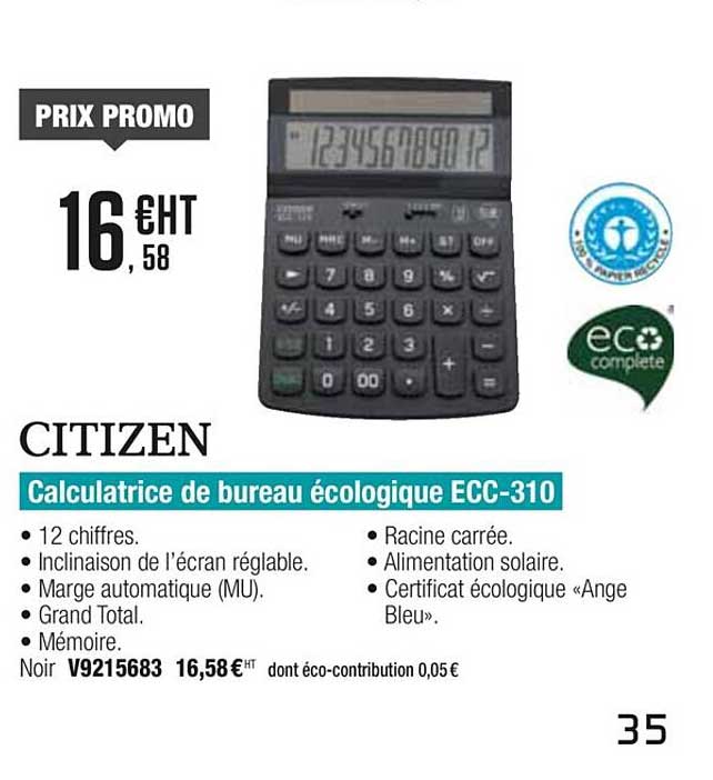 calculatrice de bureau écologique ecc-310 citizen