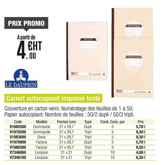 carnet autocopiant imprimé texté le dauphin
