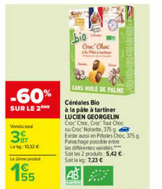 céréales bio à la pâte à tartiner lucien georgelin
