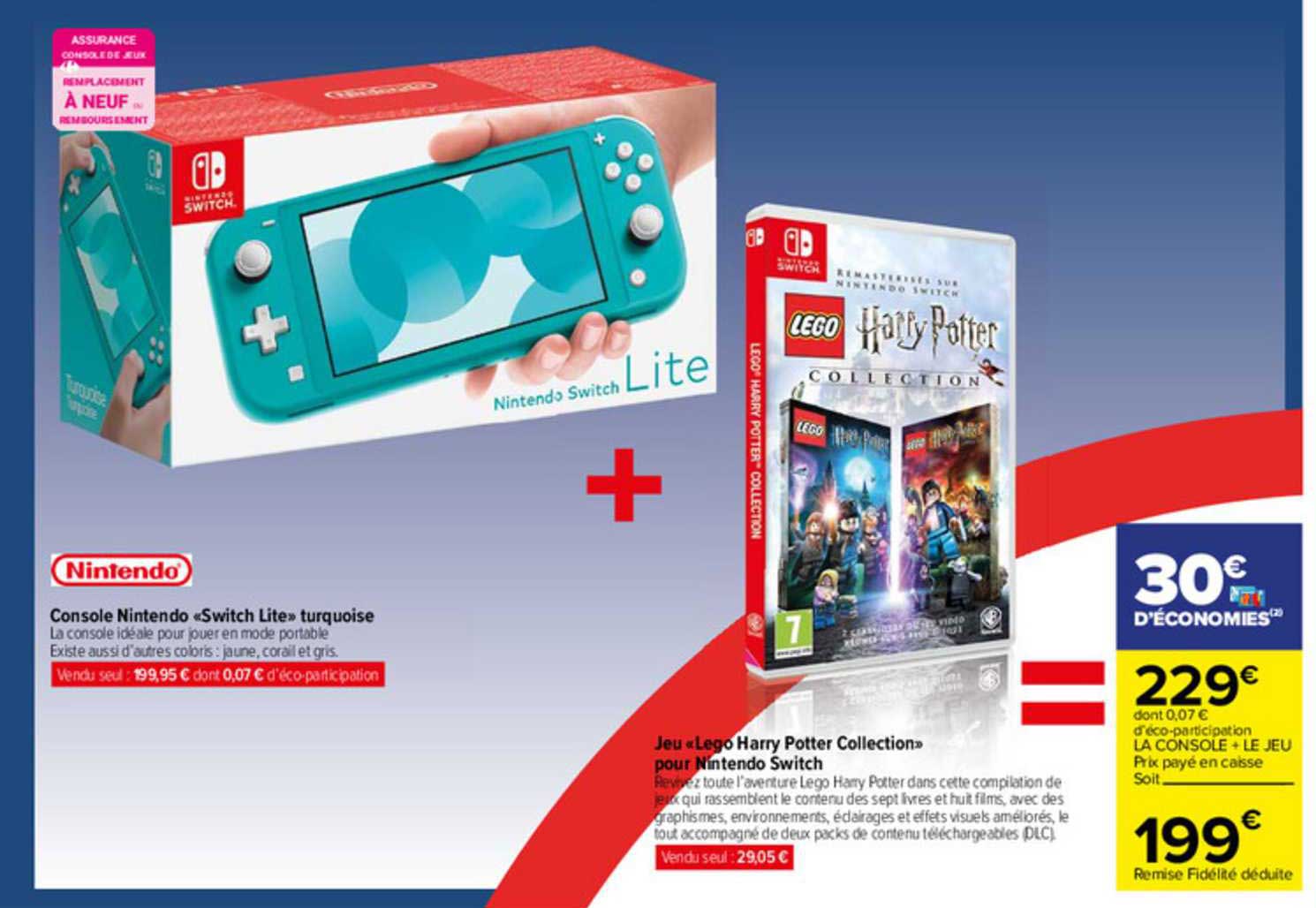 console nintendo «switch lite» turquoise, jeu  «lego harry potter collection» pour nintendo switch