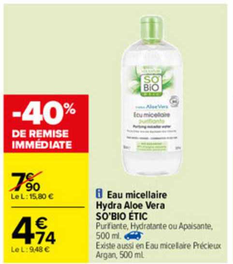 eau micellaire hydra aloé véra so'bio étic