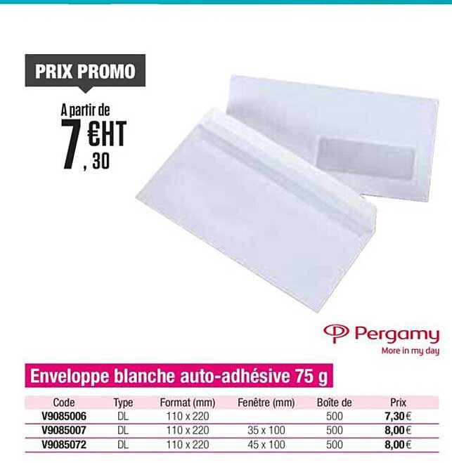 enveloppe blanche auto-adhésive 75 g pergamy