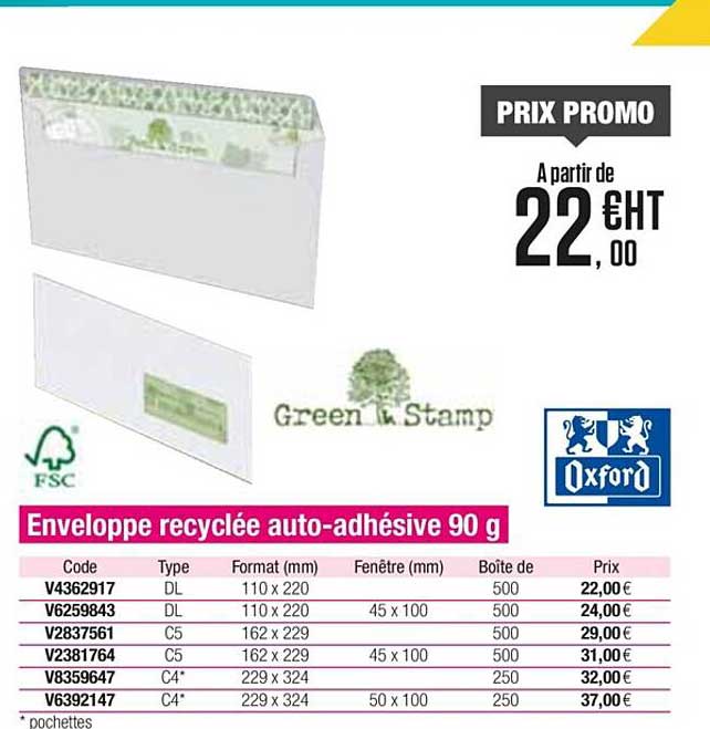 Enveloppe Recyclée Auto-adhésive 90 G Oxford