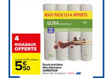 essuie-tout blanc ultra absorbant carrefour