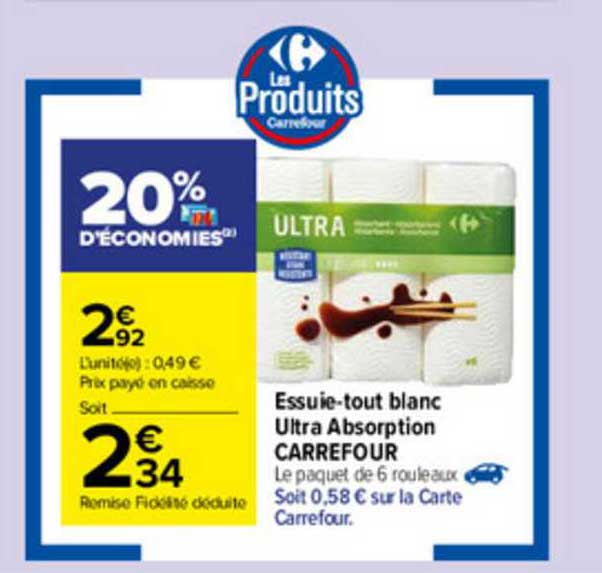 Essuie-tout Blanc Ultra Absorption Carrefour