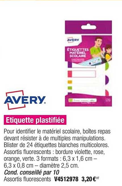 étiquette plastifiée avery