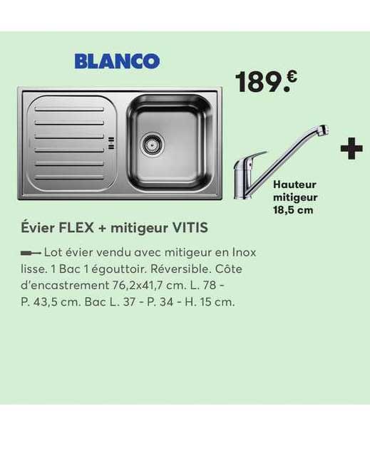 évier flex + mitigeur vitis blanco