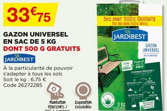gazon universel en sac de 5 kg dont 500 g gratuits jardibest