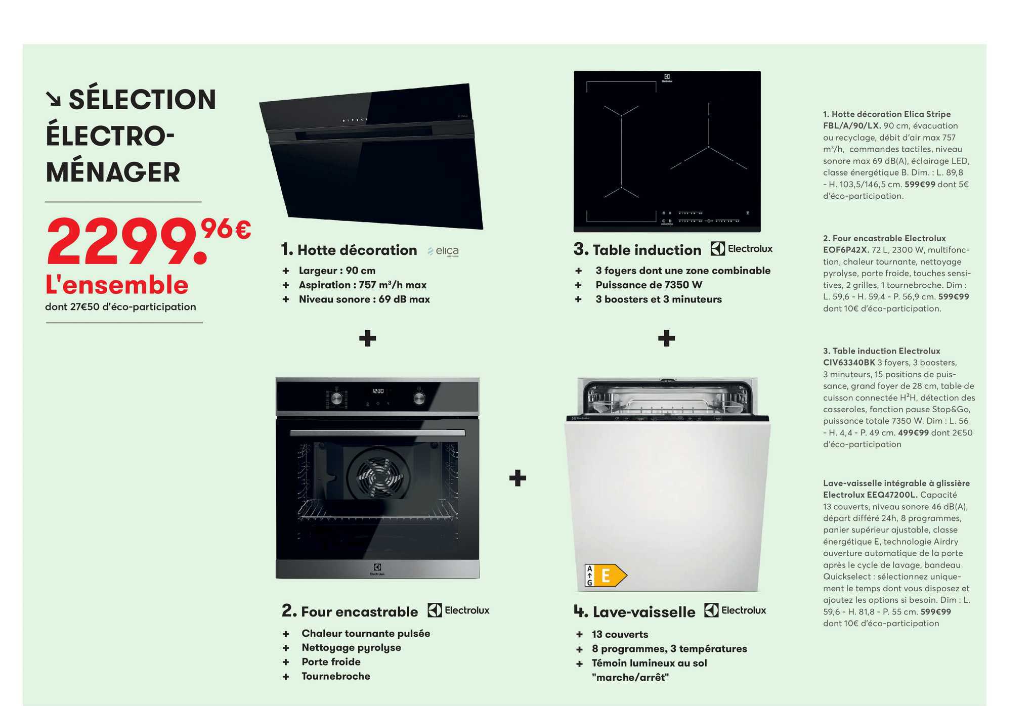 hotte décoration, four encastrable electrolux, table induction electrolux, lave-vaisselle electrolux