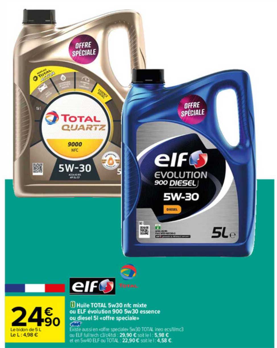 huile total 5w30 nfc mixte ou elf évolution 900 5w30 essence ou diesel 5l «offre spéciale»