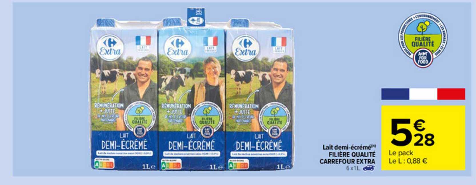 lait demi-écrémé filière qualité carrefour extra