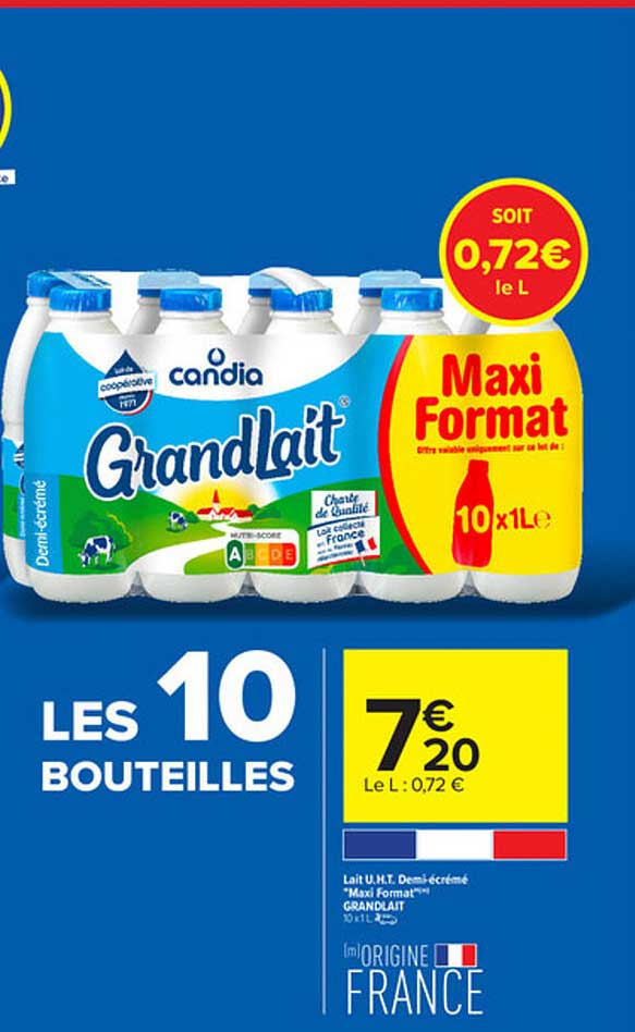 lait u.h.t. demi-écrémé "maxi format" grandlait
