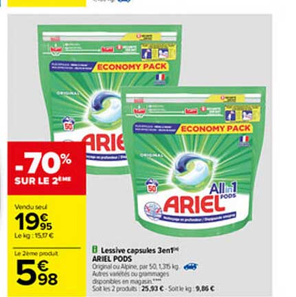 Lessive Capsules 3 En 1 Ariel Pods