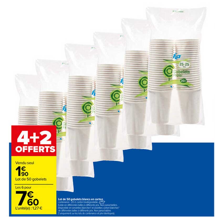 Lot De 50 Gobelets Blancs En Carton