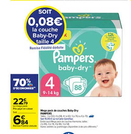 mega pack de couches baby-dry pampers