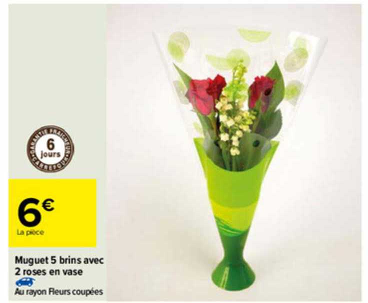 muguet 5 brins avec 2 roses en vase