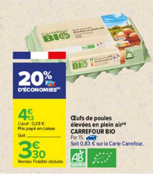 oeufs de poules élevées en plein air carrefour bio