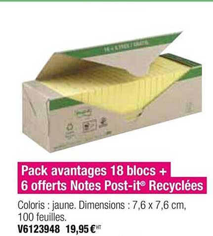 Pack Avantages 18 Blocs + 6 Offerts Notes Post-it Recyclées