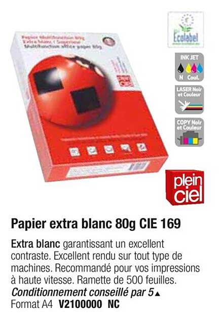 papier extra blanc 80g cie 169 plein ciel