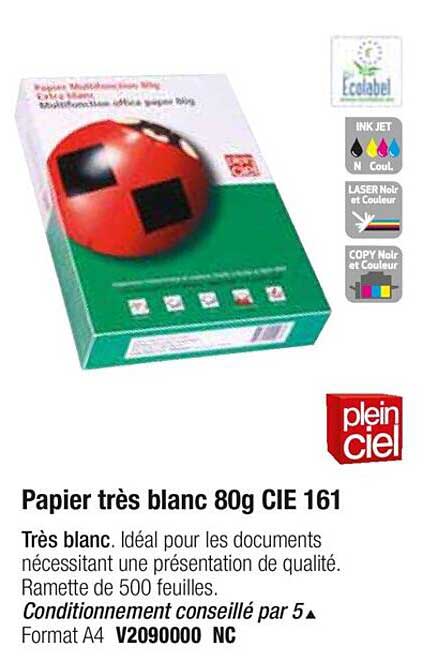 papier très blanc 80 g cie 161 plein ciel