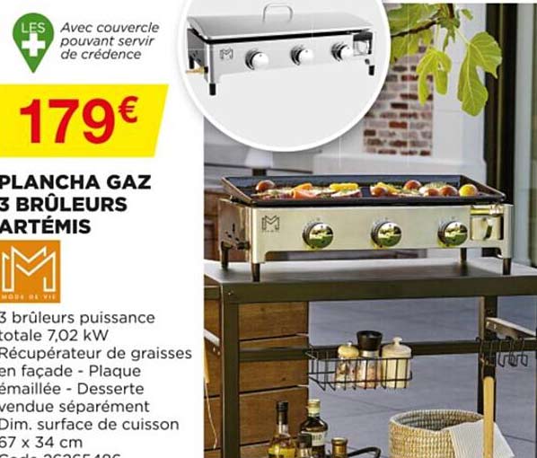 plancha gaz 3 brûleurs artémis