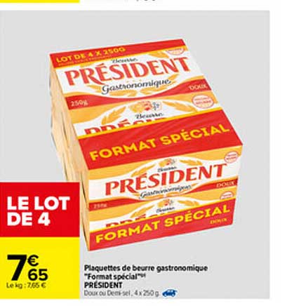 plaquettes de beurre gastronomique "format spécial" président