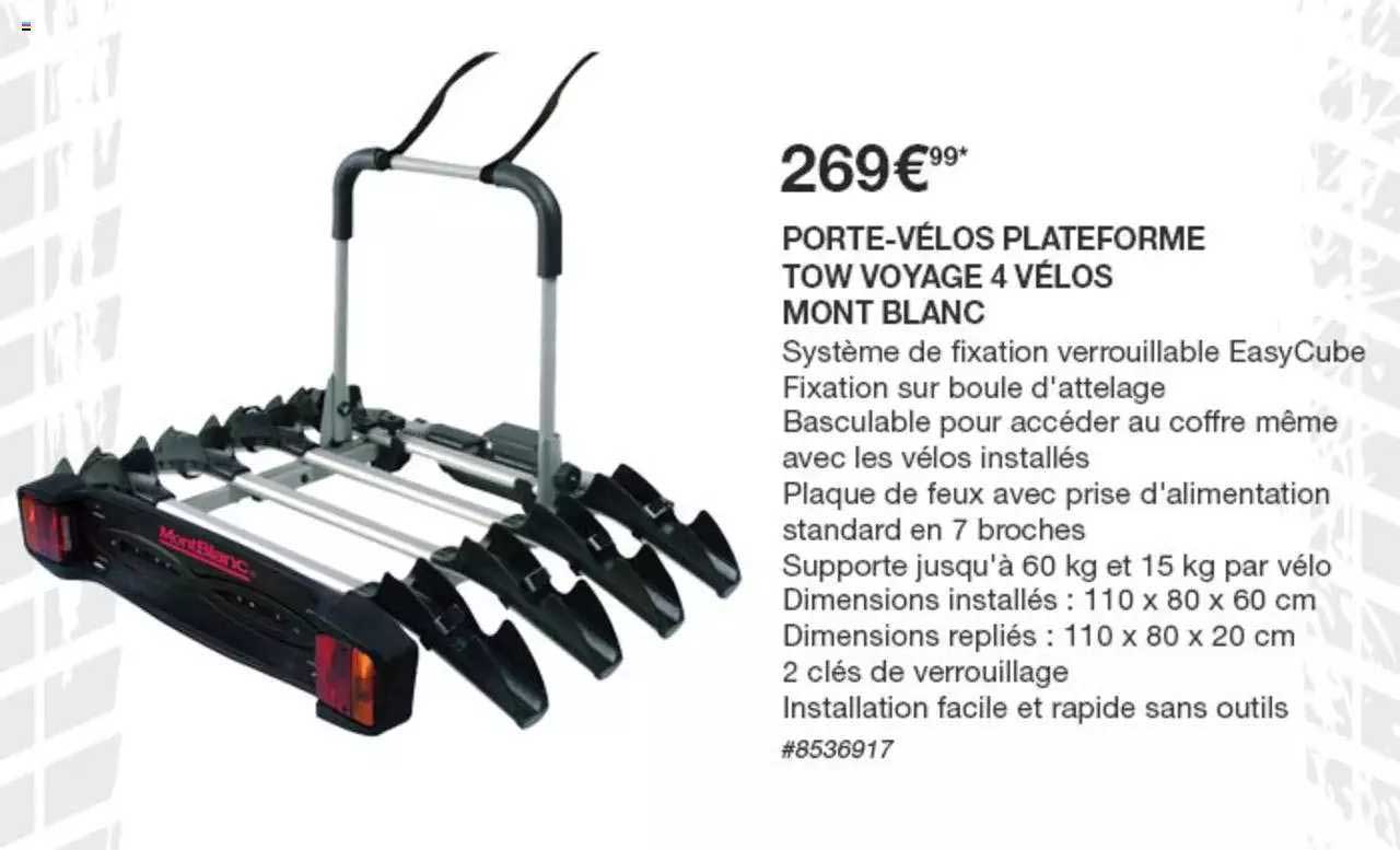 porte-vélos plateforme tow voyage 4 vélos mont blanc