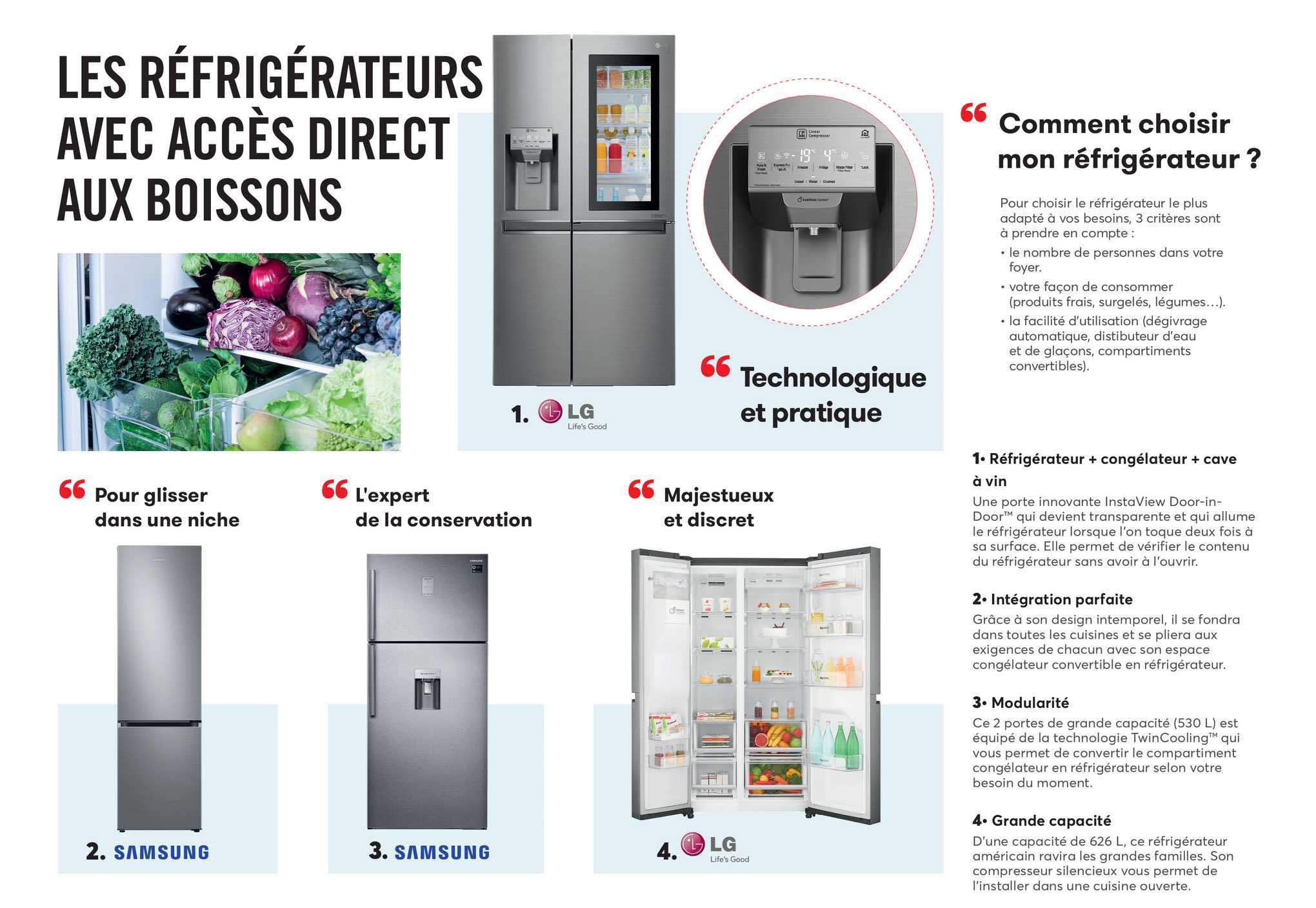 réfrigérateurs avec accès direct aux boissons samsung, lg