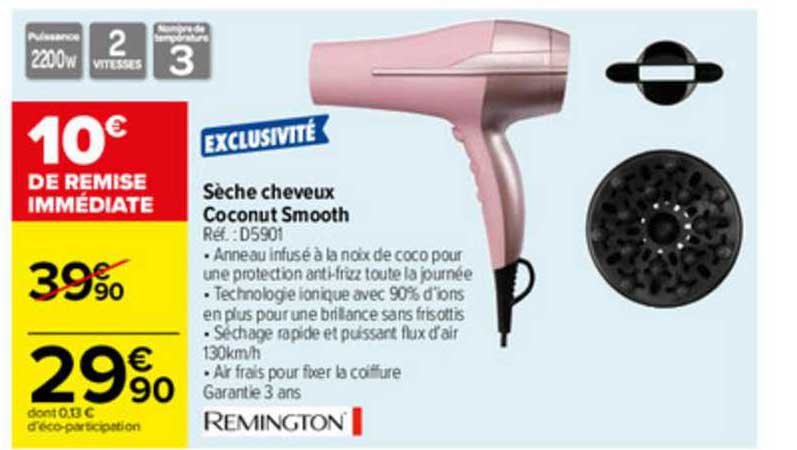 sèche cheveux coconut smooth remington