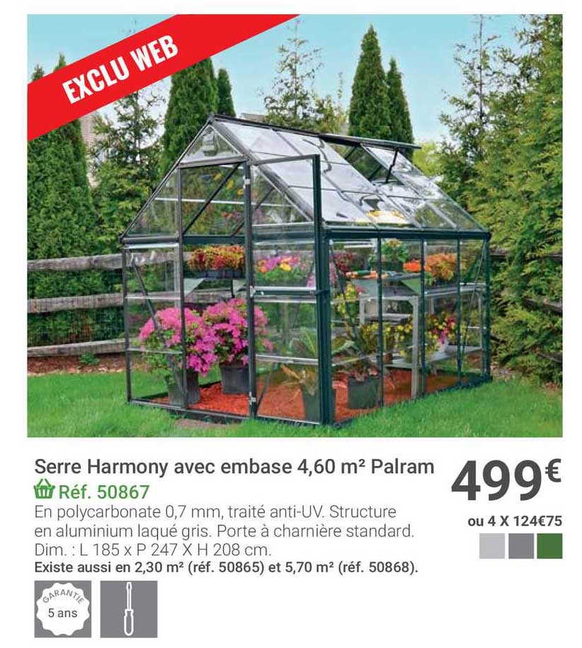 serre harmony avec embase 4,60 m² palram