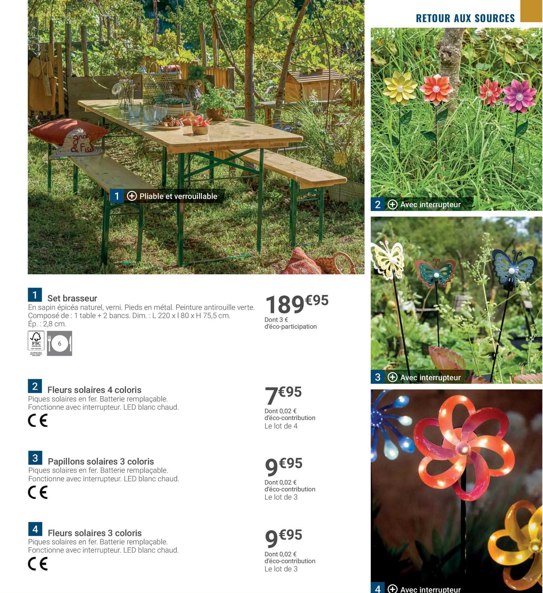 set brasseur, fleurs solaires 4 coloris, papillons solaires 3 coloris, fleurs solaires 3 coloris