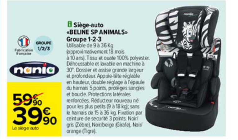 siège-auto «beline sp animals» groupe 1-2-3 nania