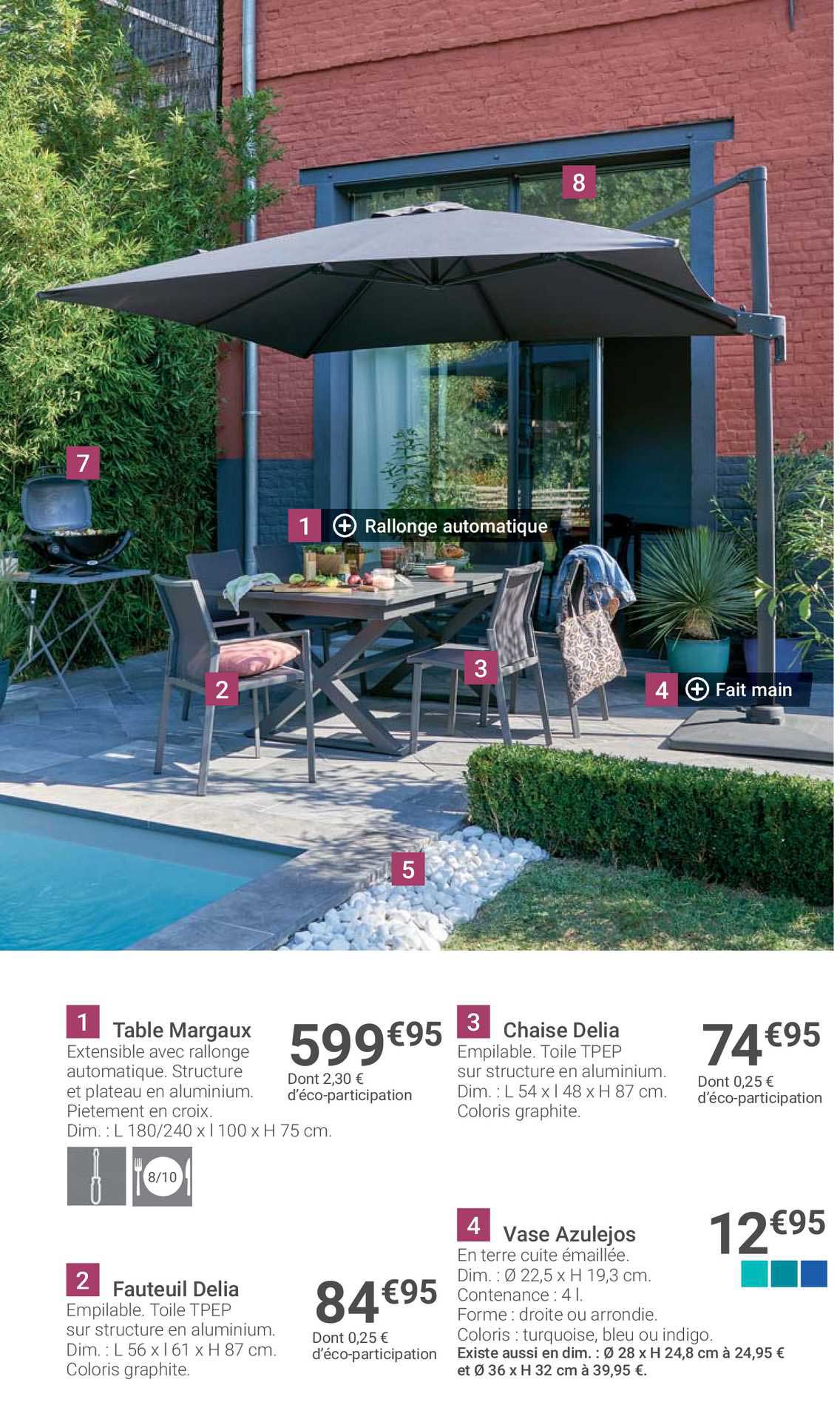 table margaux, fauteuil della, chaise della, vase azulejos