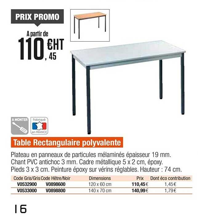 table rectangulaire polyvalente
