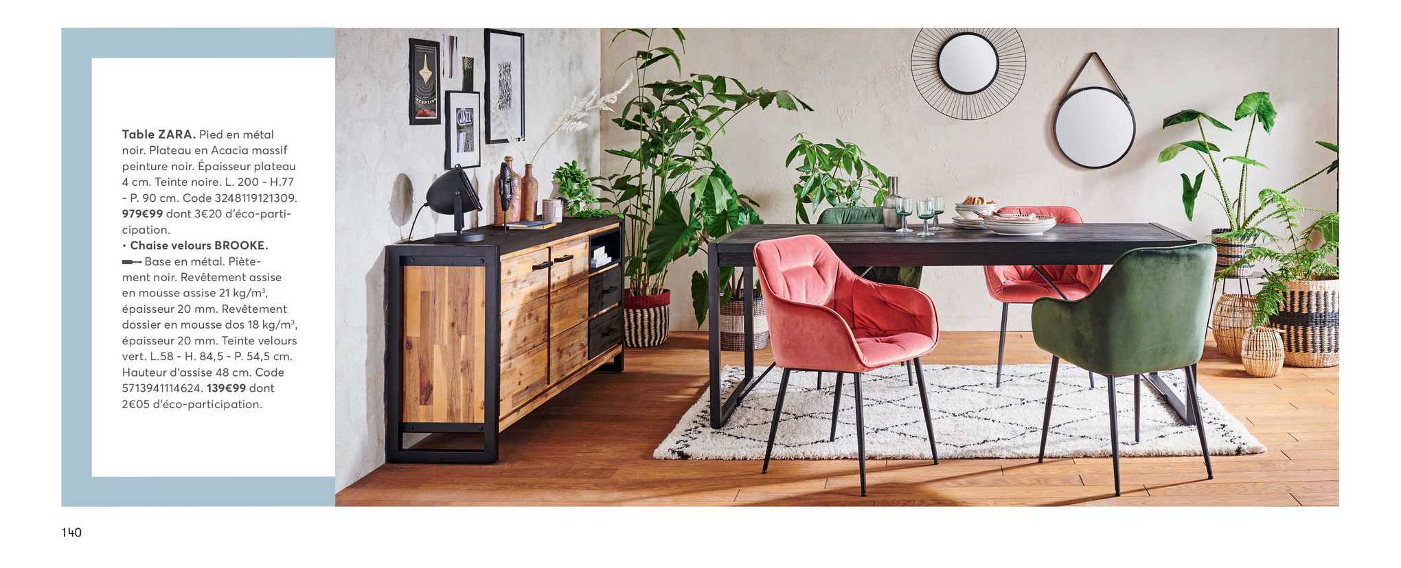 table zara, chaise velours brooke