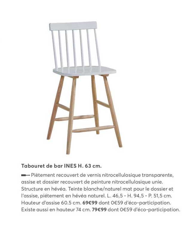 tabouret de bar ines h. 63 cm