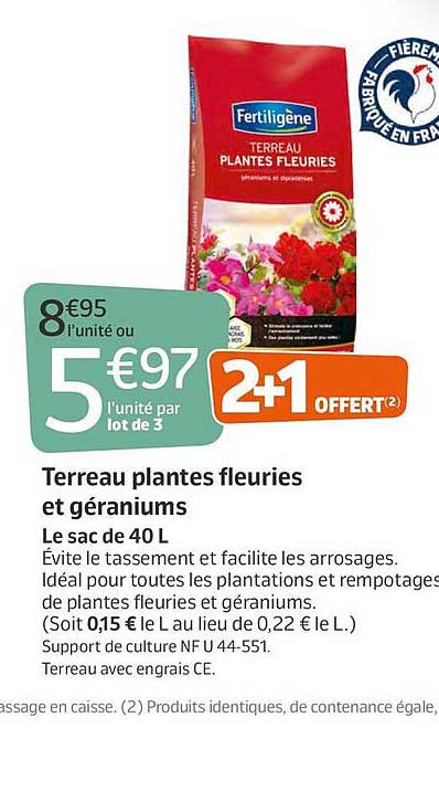 terreau plantes fleuries et géraniums