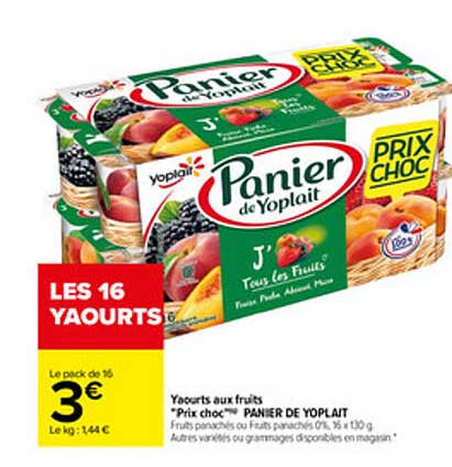 yaourts aux fruits "prix choc" panier de yoplait