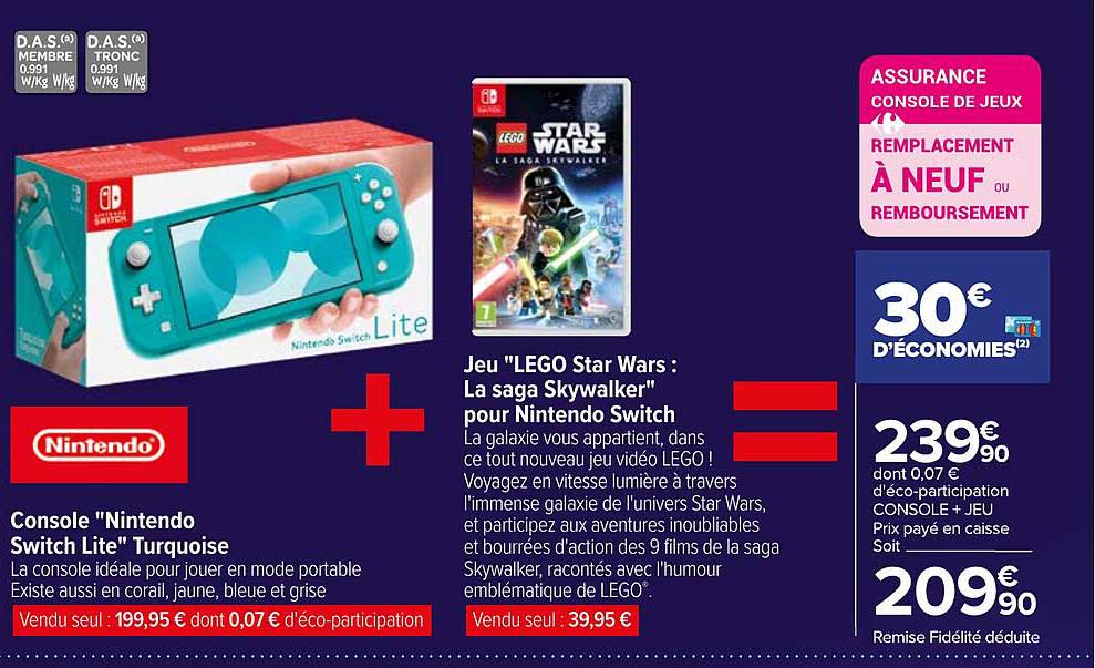 console "nintendo switch lite" turquoise + jeu "lego star wars : la saga skywalker"
